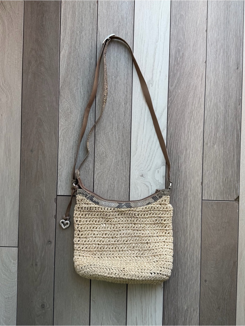 Brighton Raffia Beige Snakeskin Strap Shoulder Bag.
